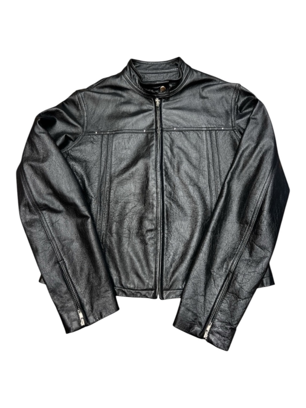 Vintage Maxima Wilson, Leather Black Zip Leather Moto Jacket SZ L